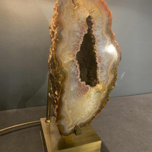 WILLY DARO, Grande Lampe Agate Géode, Pied en Bronze, Hollywood Regency 1970s