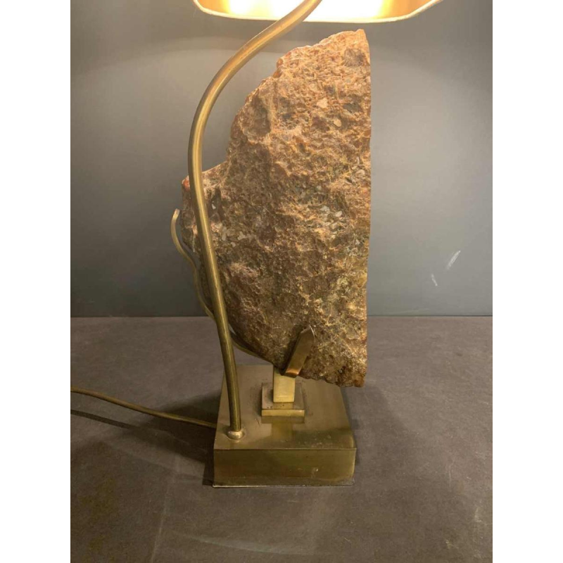 WILLY DARO, Groote Agaat Geode stenen tafellamp, brons messing Hollywood Regency