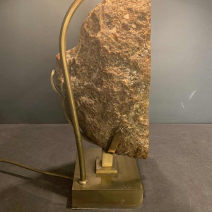 WILLY DARO, Large Agate Geode Stone Table Lamp, Bronze Brass Hollywood Regency