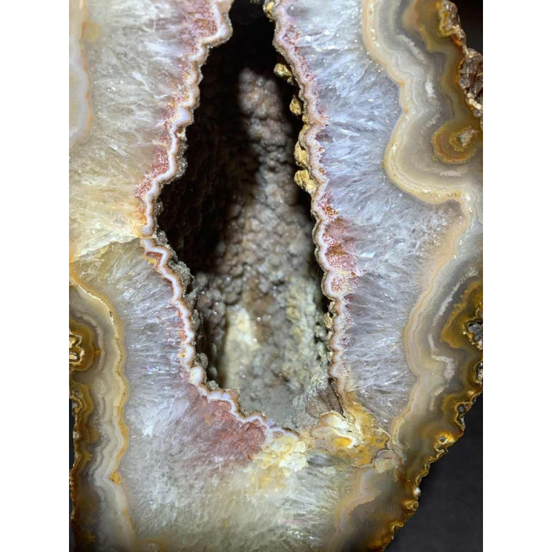 WILLY DARO, Large Agate Geode Stone Table Lamp, Bronze Brass Hollywood Regency