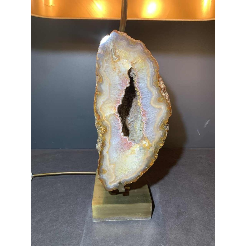 WILLY DARO, Groote Agaat Geode stenen tafellamp, brons messing Hollywood Regency