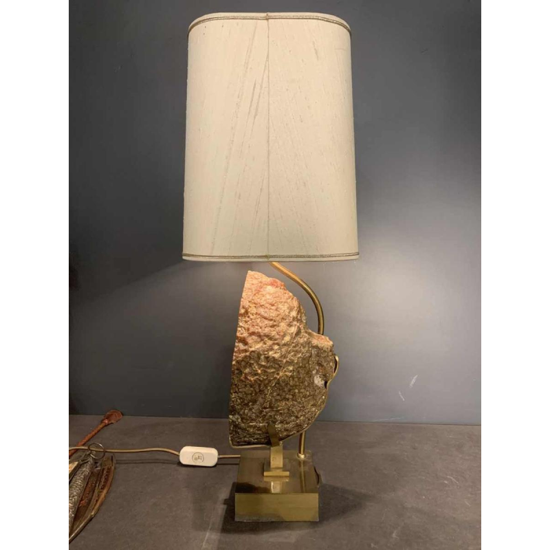 WILLY DARO, Large Agate Geode Stone Table Lamp, Bronze Brass Hollywood Regency