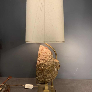 WILLY DARO, Groote Agaat Geode stenen tafellamp, brons messing Hollywood Regency