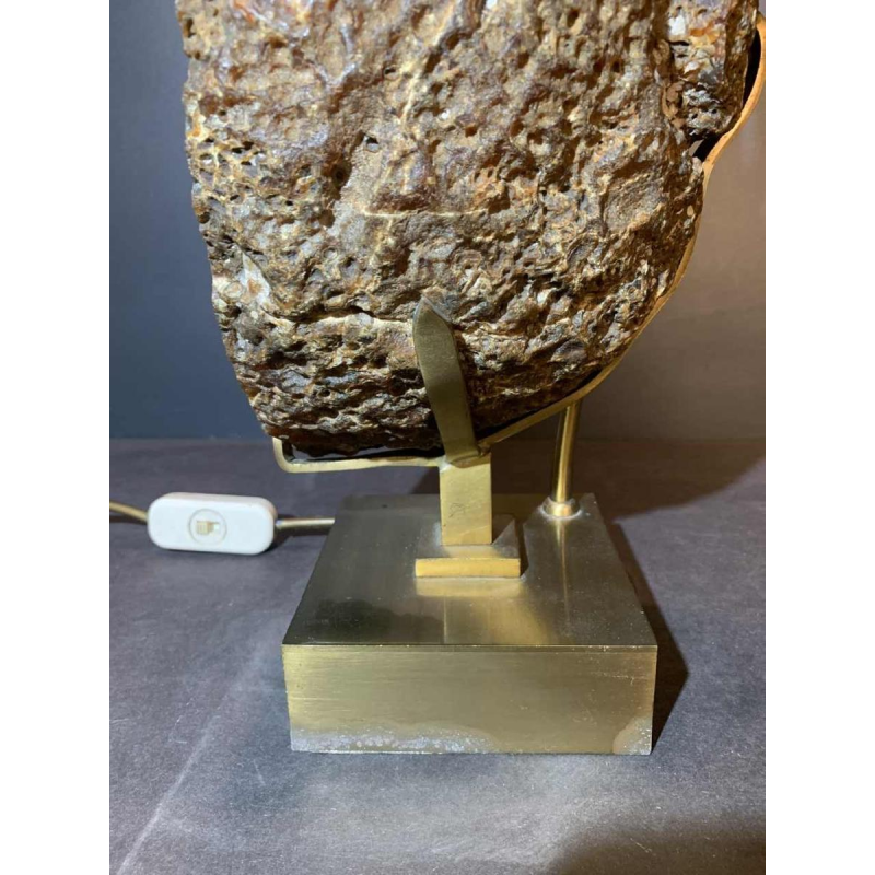 WILLY DARO, Grande Lampe Agate Géode, Pied en Bronze, Hollywood Regency 1970s