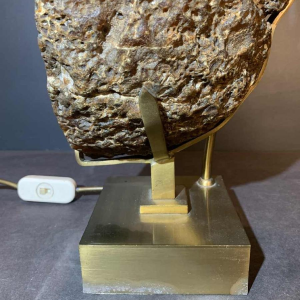 WILLY DARO, Large Agate Geode Stone Table Lamp, Bronze Brass Hollywood Regency