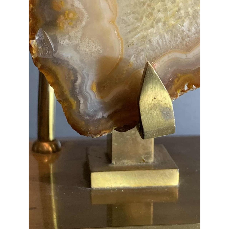 WILLY DARO, Grande Lampe Agate Géode, Pied en Bronze, Hollywood Regency 1970s