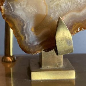 WILLY DARO, Grande Lampe Agate Géode, Pied en Bronze, Hollywood Regency 1970s