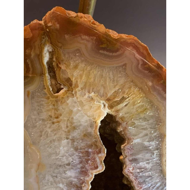 WILLY DARO, Grande Lampe Agate Géode, Pied en Bronze, Hollywood Regency 1970s