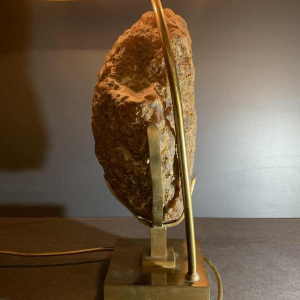 WILLY DARO, Grande Lampe Agate Géode, Pied en Bronze, Hollywood Regency 1970s