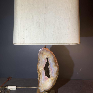 WILLY DARO, Groote Agaat Geode stenen tafellamp, brons messing Hollywood Regency