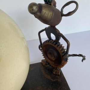 P. Larivière ‘Ne fais le clown, c'est notre souper’, metal sculpture and ostrich egg, 2010
