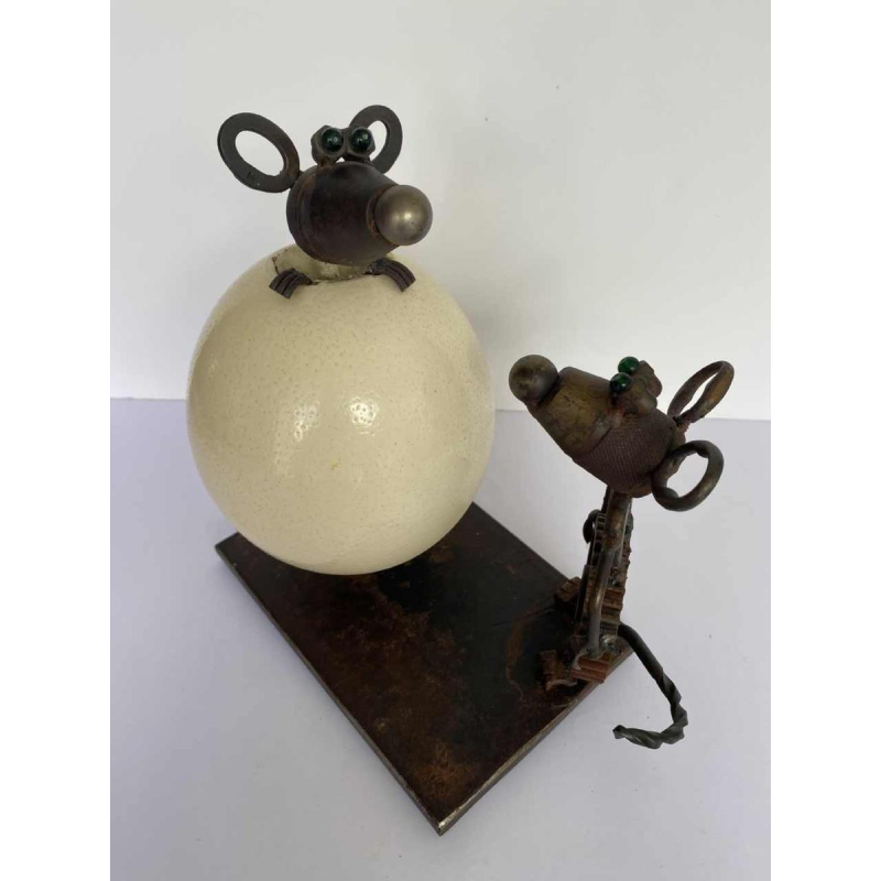 P. Larivière ‘Ne fais le clown, c'est notre souper’, metal sculpture and ostrich egg, 2010