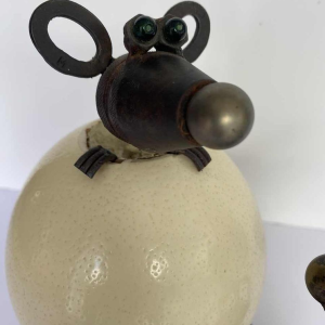 P. Larivière ‘Ne fais le clown, c'est notre souper’, metal sculpture and ostrich egg, 2010