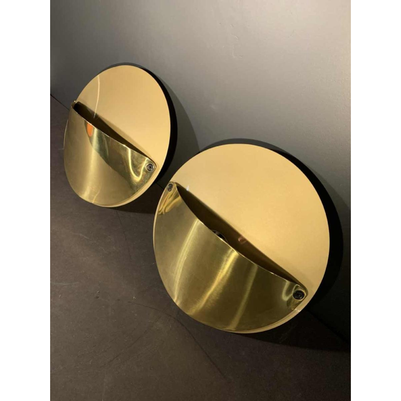 ACHILLE CASTIGLIONI pour FLOS " Giovi ", Paire d'appliques Laiton doré, 1982