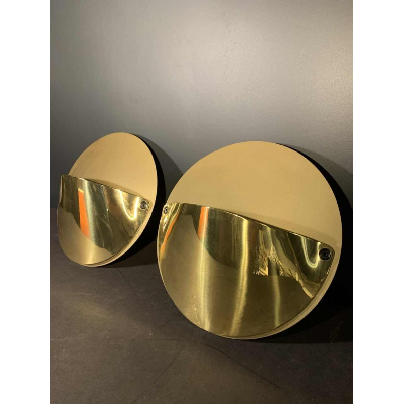 ACHILLE CASTIGLIONI for FLOS "Giovi", Pair gilded brass wall lights sconces 1982