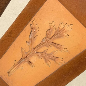 ROGER CAPRON for VALLAURIS, ceramic tiles mirror, natural leaves decor, 1970