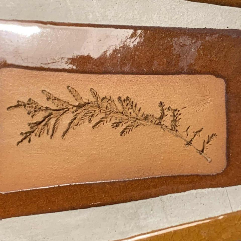 ROGER CAPRON voor VALLAURIS, keramische spiegel, natuurlijke bladeren decor 1970