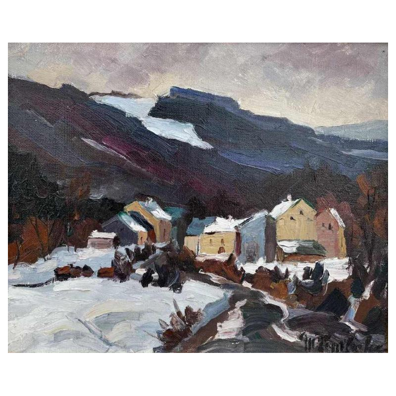 Marie LAMBREXHE (Liege 1921-1998) « Village en Ardennes » hst 38x46 cm