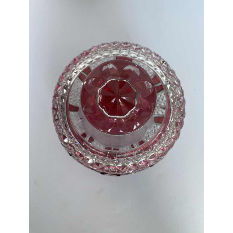Val-Saint-Lambert, crystal candy dish with clear cut and red lining, ca 1925