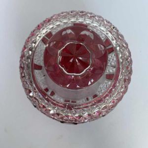 Val-Saint-Lambert, crystal candy dish with clear cut and red lining, ca 1925
