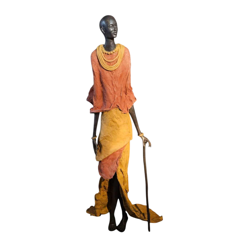 Adama Gandema 'Homme Massaï" sculpture en bronze à la cire perdue 1,20m, XXIe s