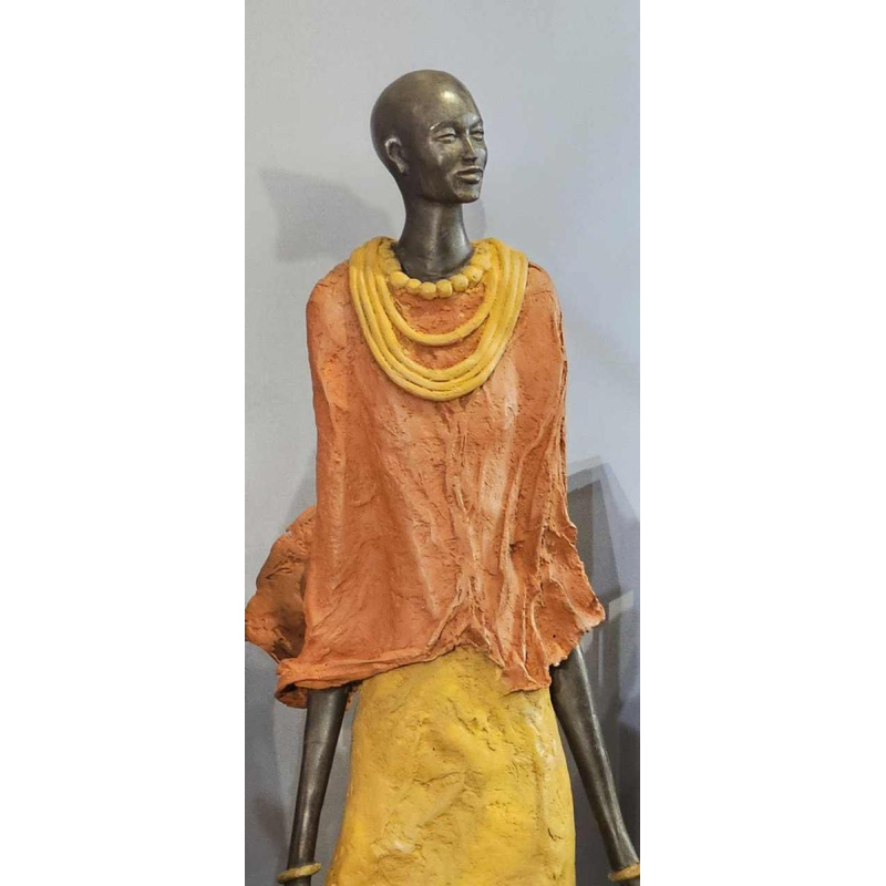 Adama Gandema Masai Man lost wax bronze sculpture 1.20m, 21st century