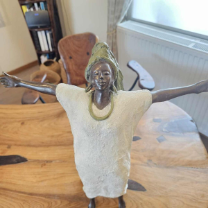 Adama Gandema, lost wax bronze sculpture, woman with open arms, 21st c