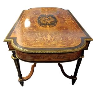 Napoleon III middentafel, marqueterie, fineer, brons, 19e eeuw