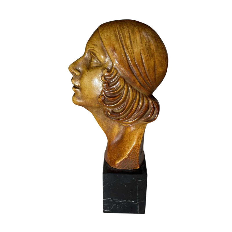 ANTONIO BANCHELLI 'Profile de femme garçonne' sculpture Art Déco en terre cuite, ca 1925