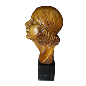 ANTONIO BANCHELLI 'Profiel van garçonne vrouw' Art Deco terracotta sculptuur, ca 1925