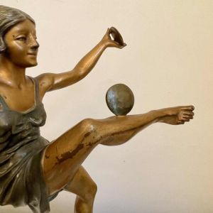 LEONILDO GIANNONI 'Danseuse nue aux disques' sculpture Art Déco en bronze polychrome, ca 1930