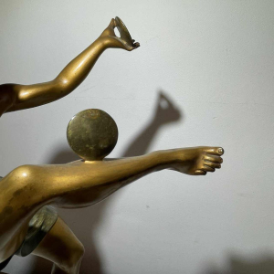 LEONILDO GIANNONI 'Danseuse nue aux disques' Art Deco sculpture in polychrome bronze, ca 1930