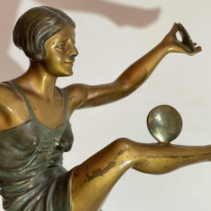 LEONILDO GIANNONI 'Danseuse nue aux disques' Art Deco sculpture in polychrome bronze, ca 1930