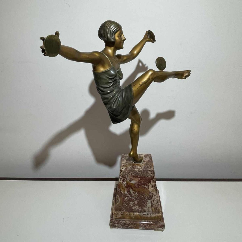 LEONILDO GIANNONI 'Danseuse nue aux disques' sculpture Art Déco en bronze polychrome, ca 1930