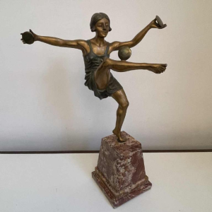 LEONILDO GIANNONI 'Danseuse nue aux disques' Art Deco sculpture in polychrome bronze, ca 1930