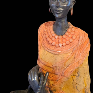 Adama Gandema 'Femme Massaï' sculpture en bronze cire perdue 120cm, XXIe s