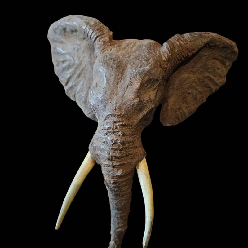 Adama Gandema, bronze cire perdue, tête d'éléphant