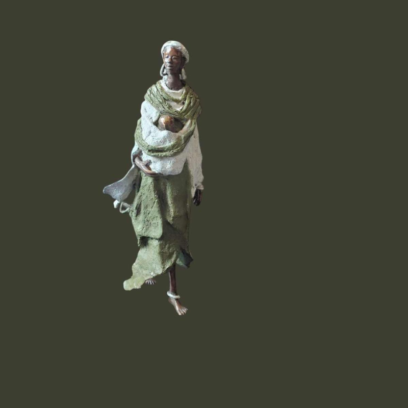 Adama Gandema 'Maternité' sculpture en bronze patiné à la cire perdue, XXIe s