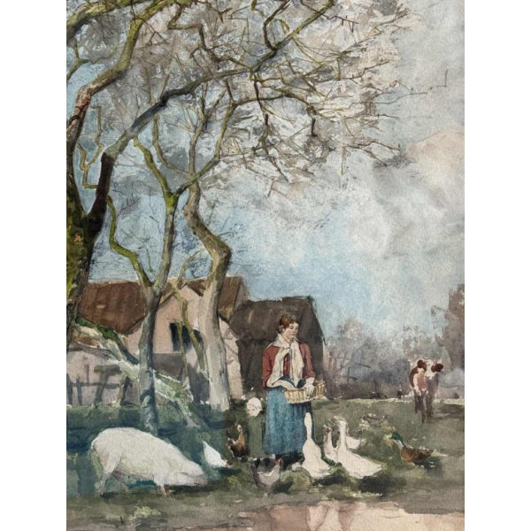 Maurice Haguemans (1852-1917): The farmer and her animals.