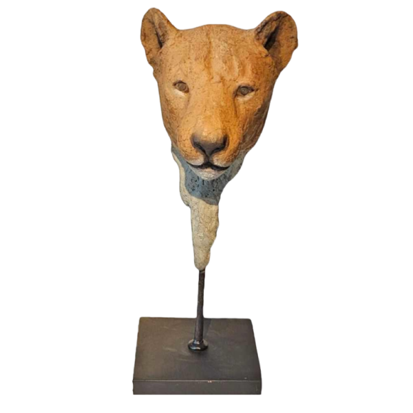 Adama Gandema 'Tête de lionne' sculpture bronze cire perdue