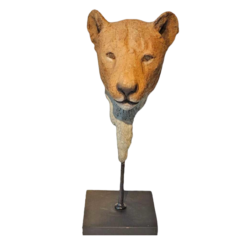 Adama Gandema 'Tête de lionne' sculpture bronze cire perdue