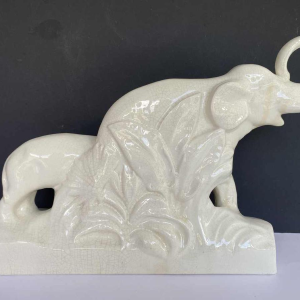 L. François / Saint Radegonde, Elephants sculpture, Art Deco cracked earthenware, 1931