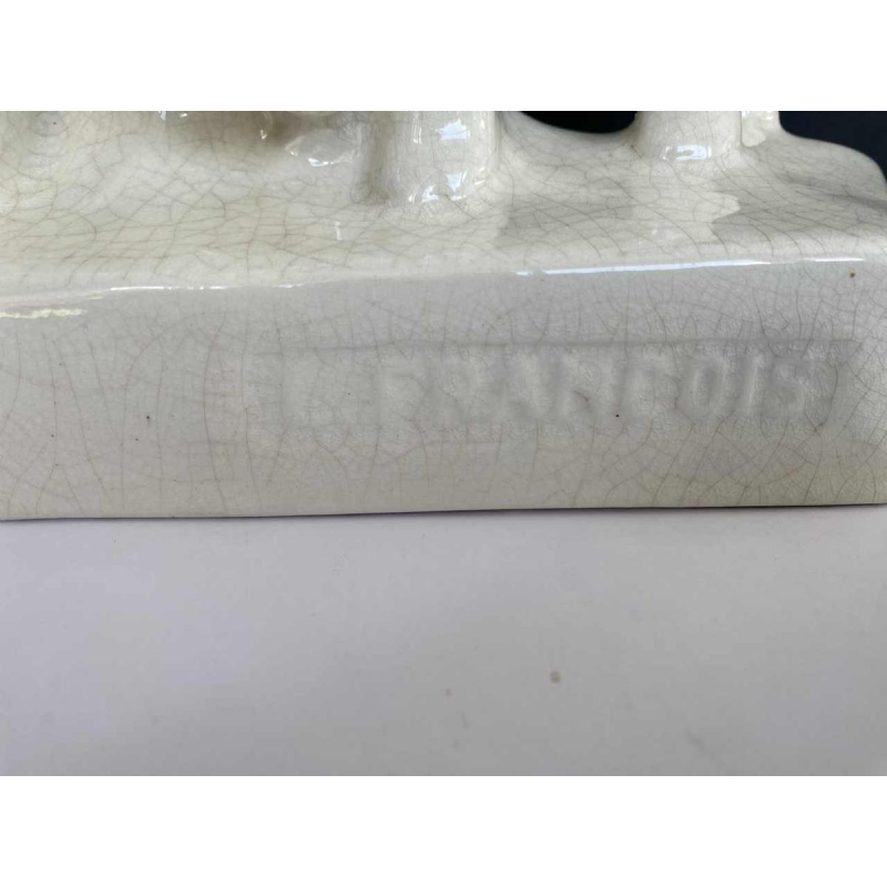 L. François / Saint Radegonde, sculpture Éléphants, céramique faïence craquelée Art Déco, 1931