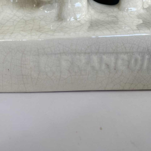 L. François / Saint Radegonde, sculpture Éléphants, céramique faïence craquelée Art Déco, 1931