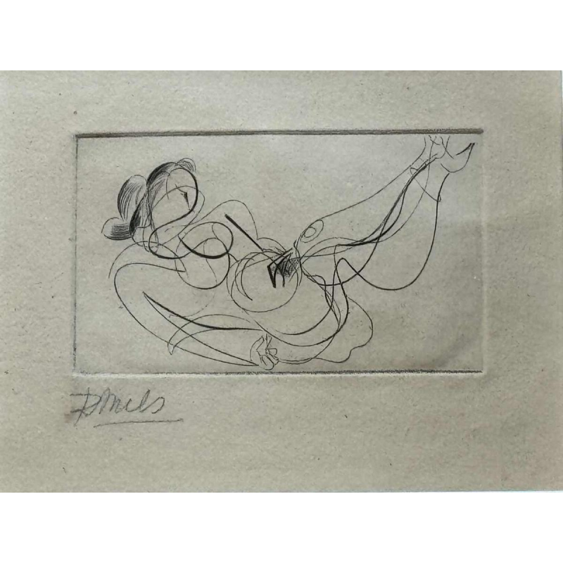 René MELS (MEULEMANS) 'Nu abstrait' gravure érotique sur papier, milieu XXe s