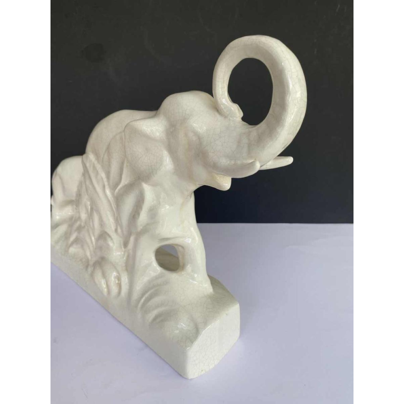 L. François / Saint Radegonde, Elephants sculpture, Art Deco cracked earthenware, 1931