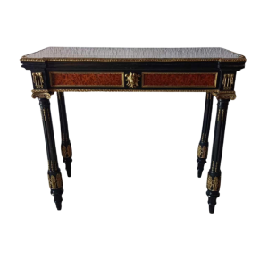 Table de jeu / console Napoléon III, marqueterie, placage, bronze, XIXe s