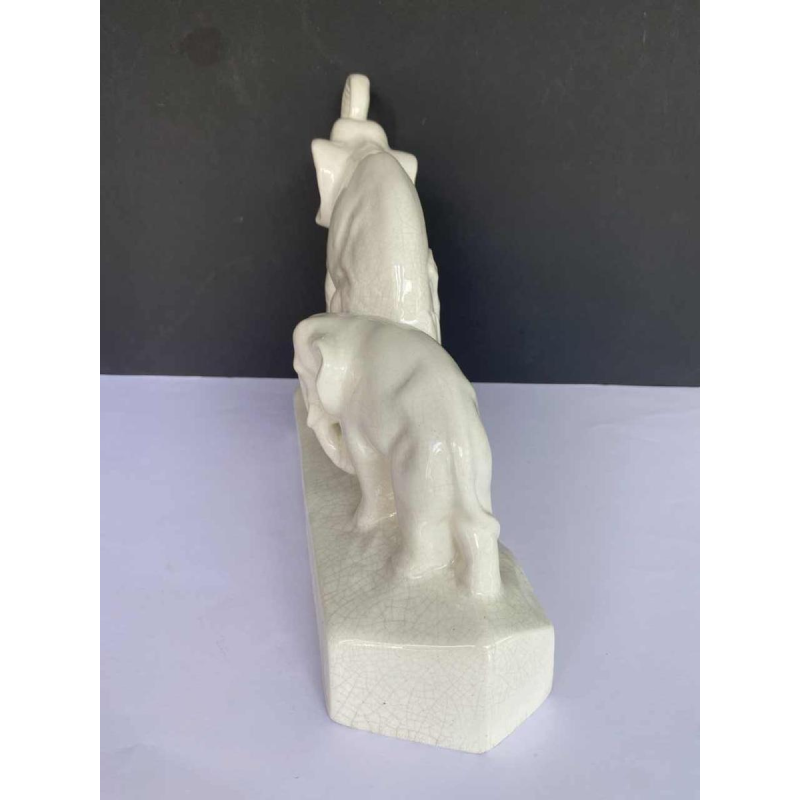 L. François / Saint Radegonde, Olifanten sculptuur, Art Deco gebarsten aardewerk, 1931