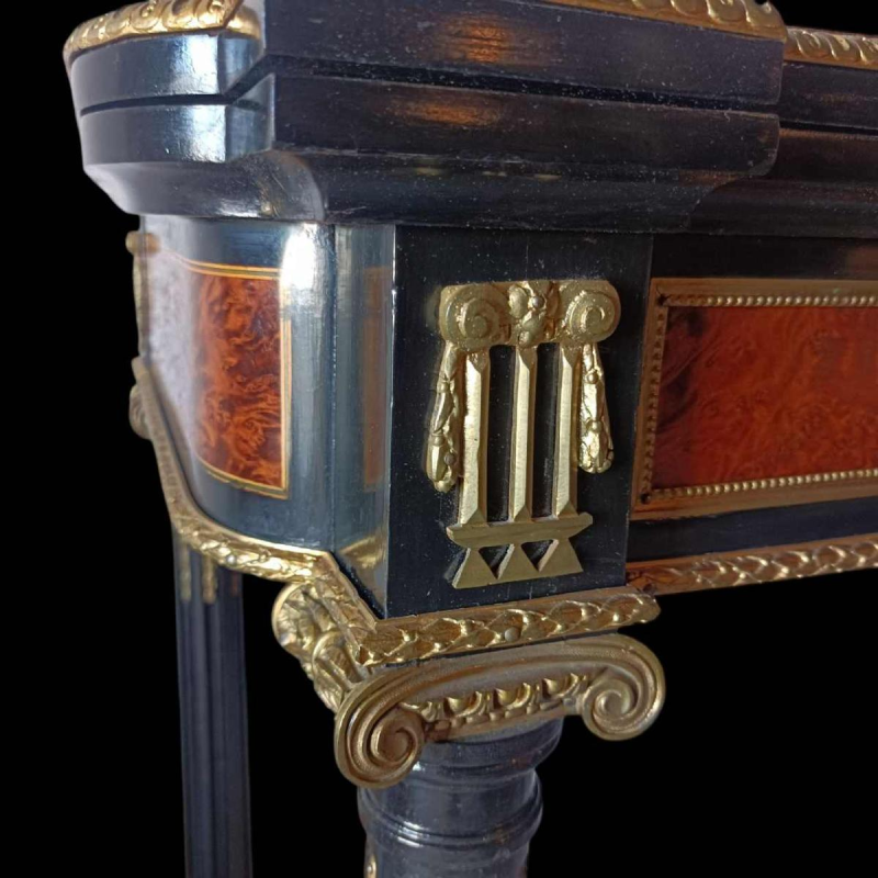 Napoleon III console / game table, marquetry, veneer, bronze, 19th c