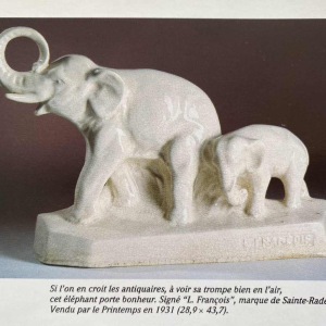 L. François / Saint Radegonde, Elephants sculpture, Art Deco cracked earthenware, 1931
